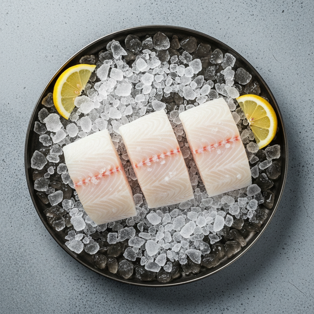 Ledjūrio menkės (Saidos) filė išpjovos 180-200g+ b/o IQF 20% glazūros, 5 kg