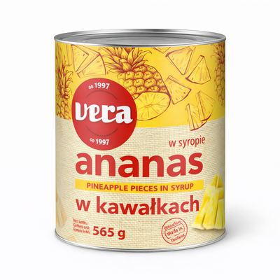 Консервированный ананас, нарезанный на кусочки, 565/285 г