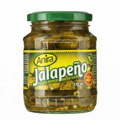 Зеленые перцы халапеньо, нарезанные ломтиками, в стеклянной банке, 340/190 г